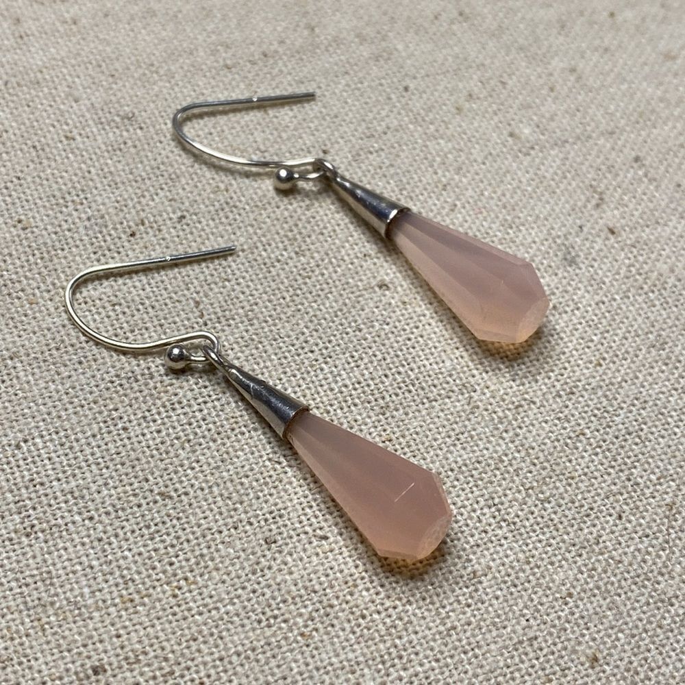 💛 Handmade Unique 925 Pink Chalcedony Drop Earrings - Picture 4 of 5